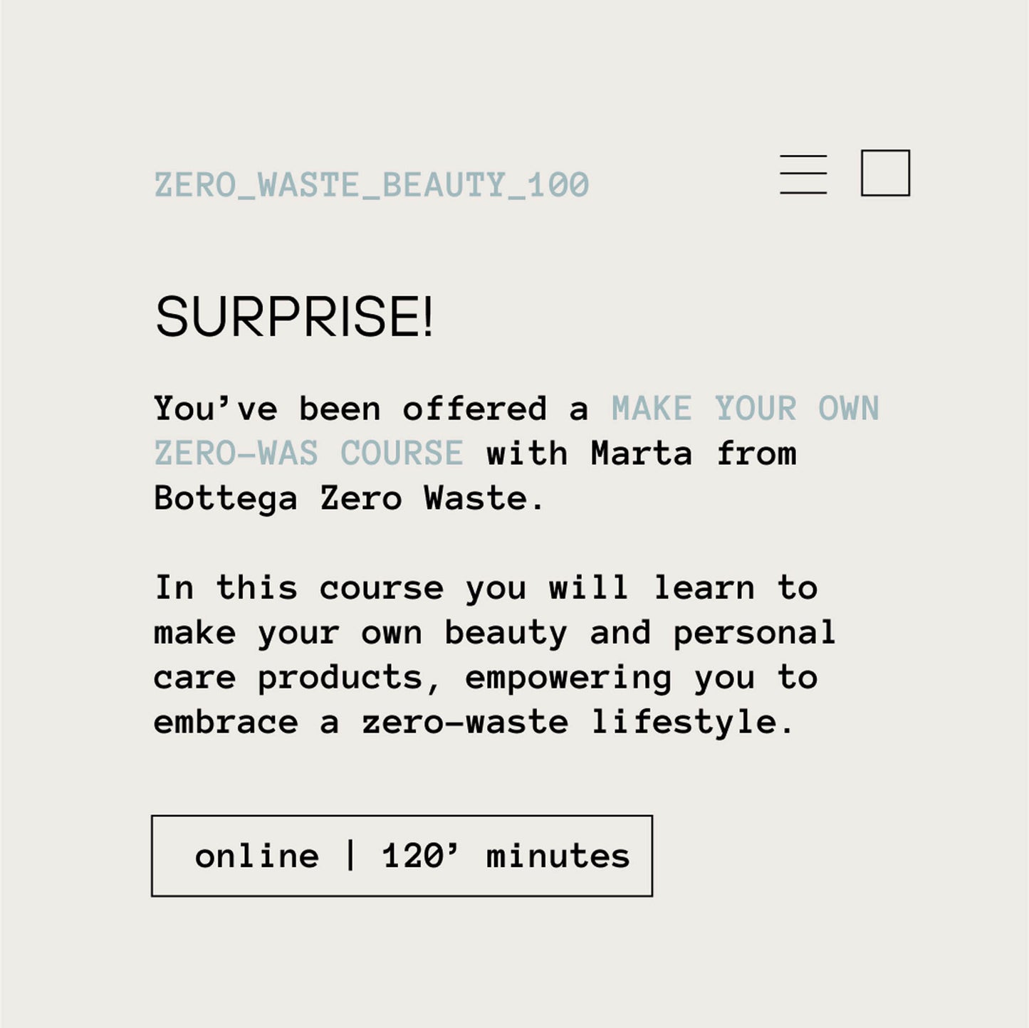 CREA TUS PRODUCTOS DE BELLEZA ZERO WASTE TALLER ONLINE